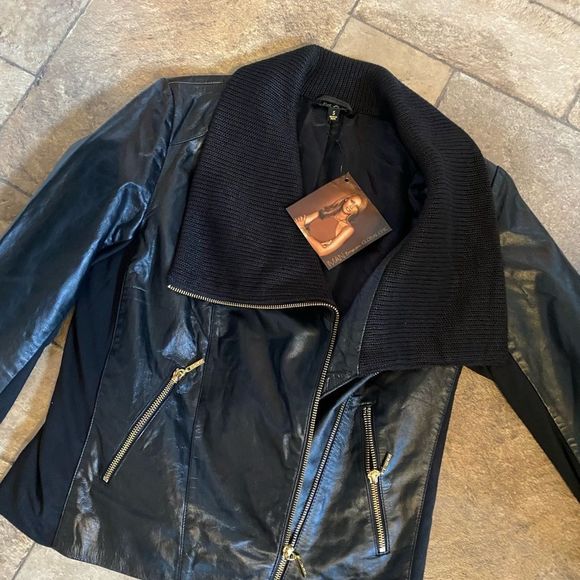 NWT Iman Global Chic Leather Moto Jacket Sz Small - Picture 6 of 7